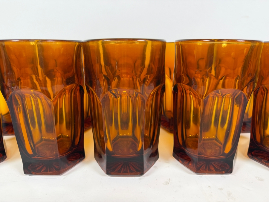Just Added - (10) Vintage Duralex Picardie Amber Glass Fluted Tumbler Mid Century Modern French Bistro Style, Tempered Thick Drinking Water Goblet Juice Cup Barware 5 1/8'H [Photo 2]