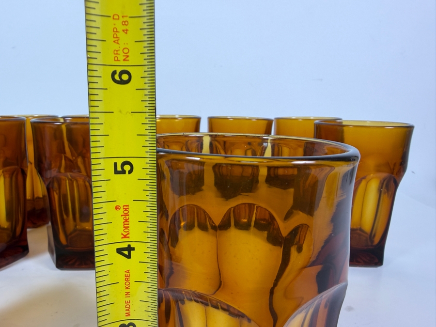 Just Added - (10) Vintage Duralex Picardie Amber Glass Fluted Tumbler Mid Century Modern French Bistro Style, Tempered Thick Drinking Water Goblet Juice Cup Barware 5 1/8'H [Photo 6]