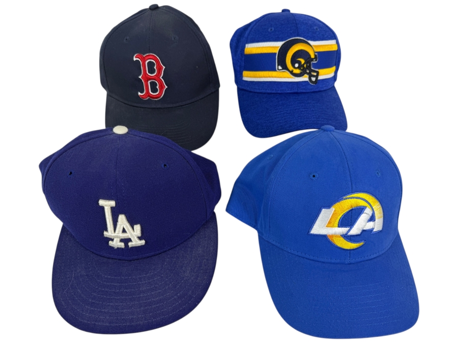 Just Added - Baseball Cap Lot Of 4, Los Angeles Dodgers, Boston Red Sox, LA Rams Helmet Vintage Stripe, Modern LA Rams Logo