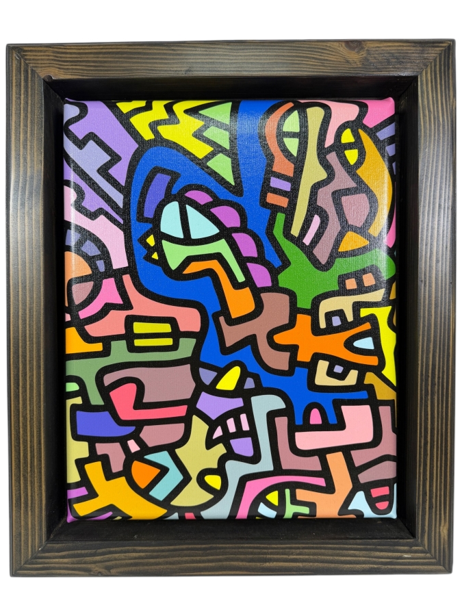 Just Added - Santos Orellana (B. 1974, American) Urban Pop Artwork Framed Canvas Print 'The Art Of Santos' Hand Signed On Side 11' X 14' Framed 15' X 18'