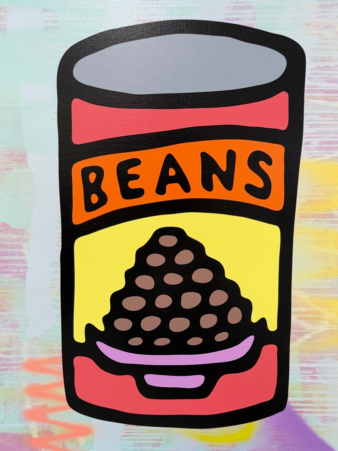 Just Added - Santos Orellana (B. 1974, American) Urban Pop Artwork Canvas 'BEANS' Print 'The Art Of Santos' Hand Signed On Side 36' X 48' [Photo 2]