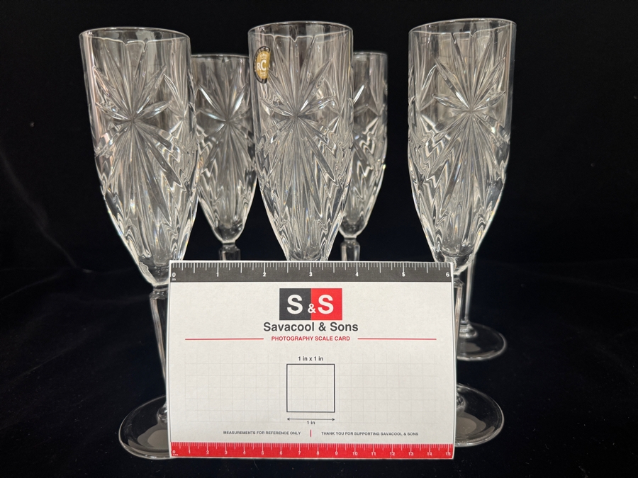Just Added - RCR Cristalleria Italiana Oasis Lead Free Crystal Champagne Flute Glasses Set Of 6, Brilliant Multi Faceted Starburst Cut Clear Stemware Toasting Goblets Made In Italy 8 7/8'H [Photo 5]