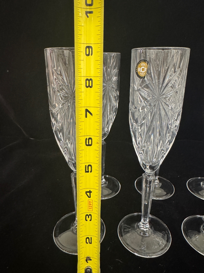 Just Added - RCR Cristalleria Italiana Oasis Lead Free Crystal Champagne Flute Glasses Set Of 6, Brilliant Multi Faceted Starburst Cut Clear Stemware Toasting Goblets Made In Italy 8 7/8'H [Photo 4]