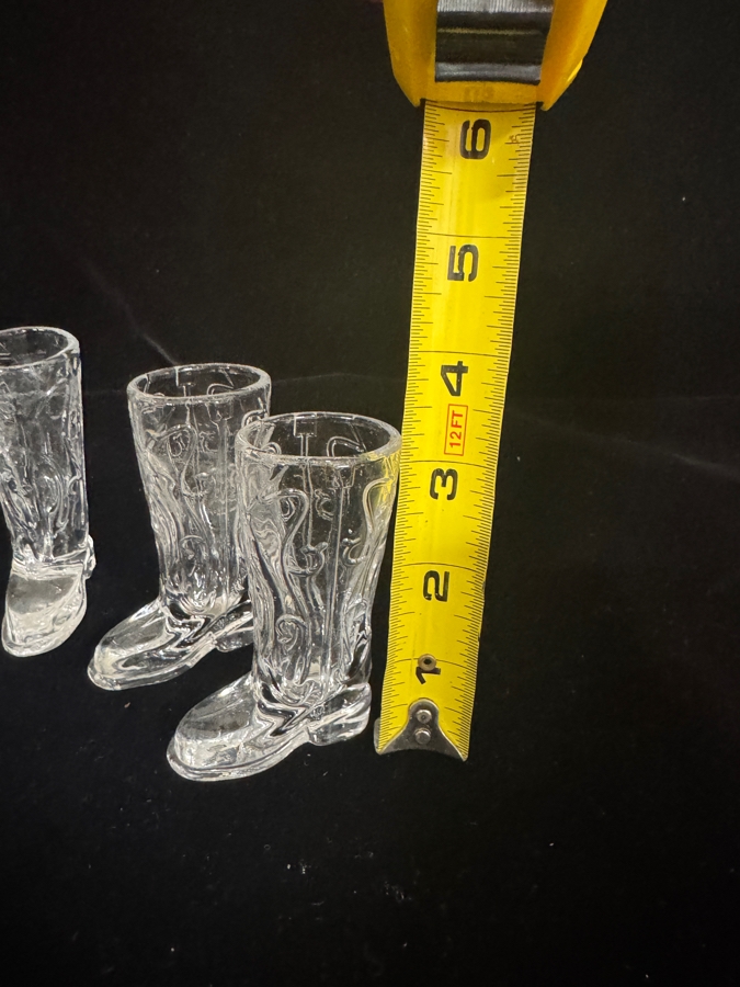Just Added - Vintage Circleware Kick Back Clear Glass Cowboy Boot Shot Glasses Set Of 5, Embossed Heavy Base Novelty Western Theme Country Shooter Cups 3.25'H [Photo 3]