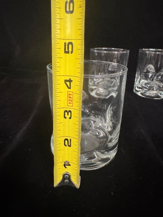 Just Added - Vintage Clear Glass Double Old Fashioned Tumbler 5 Piece Set, Mid Century Modern Thumbprint Dimple Pinch Gripper Heavy Base Whiskey Rocks Barware 4'H [Photo 4]