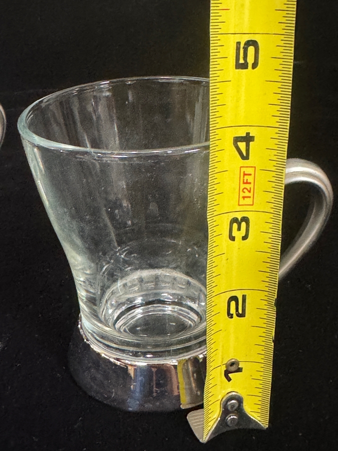 Just Added - Bormioli Rocco Italy Tempered Clear Glass Coffee Mug 6 Piece Set, Regent Inox Stainless Steel Removable Metal Handle Base, Heavy Bottomed Footed Cafe Espresso Tea Cup 3.75'H [Photo 4]