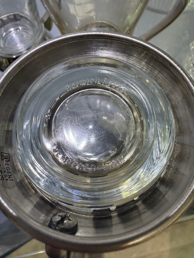 Just Added - Bormioli Rocco Italy Tempered Clear Glass Coffee Mug 6 Piece Set, Regent Inox Stainless Steel Removable Metal Handle Base, Heavy Bottomed Footed Cafe Espresso Tea Cup 3.75'H [Photo 6]