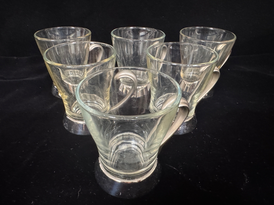 Just Added - Bormioli Rocco Italy Tempered Clear Glass Coffee Mug 6 Piece Set, Regent Inox Stainless Steel Removable Metal Handle Base, Heavy Bottomed Footed Cafe Espresso Tea Cup 3.75'H [Photo 2]