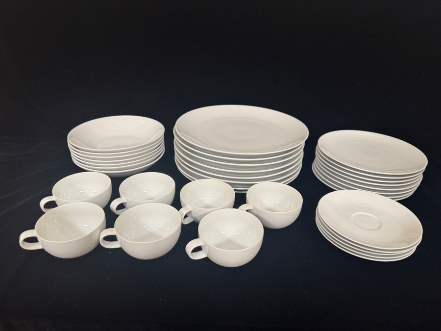 Just Added - Studio Nova Tivoli White Y0104 Fine Porcelain Dinnerware Set Lot Of 28, Coupe Round Modern Minimalist Wide Rim Soup Cereal Salad Plates Dinner Plates Cups Saucers [Photo 2]