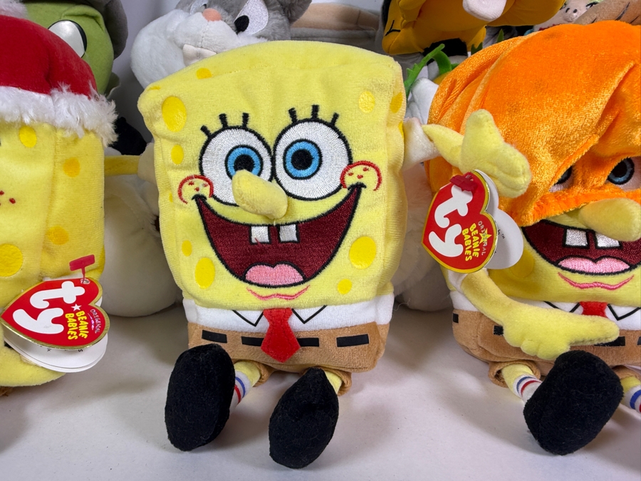 Just Added - (8) Plush Lot Featuring Ty Beanie Babies Spongebob Squarepants, Disney Toy Story Woody, Jiminy Cricket, Looney Tunes Bugs Bunny, Daffy Duck, 101 Dalmatians Cruella De Vil [Photo 3]