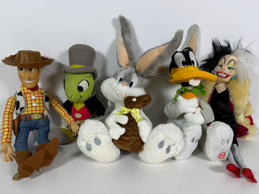 Just Added - (8) Plush Lot Featuring Ty Beanie Babies Spongebob Squarepants, Disney Toy Story Woody, Jiminy Cricket, Looney Tunes Bugs Bunny, Daffy Duck, 101 Dalmatians Cruella De Vil [Photo 5]