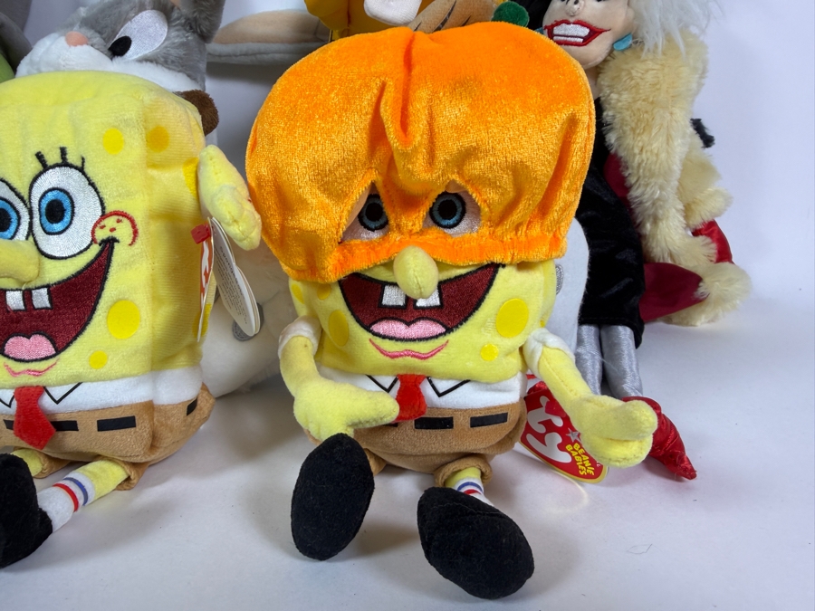 Just Added - (8) Plush Lot Featuring Ty Beanie Babies Spongebob Squarepants, Disney Toy Story Woody, Jiminy Cricket, Looney Tunes Bugs Bunny, Daffy Duck, 101 Dalmatians Cruella De Vil [Photo 4]