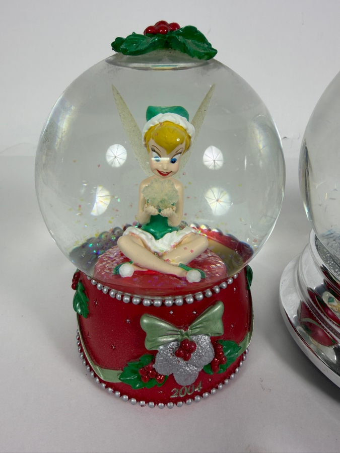 Just Added - Disney Store Christmas Holiday Snow Globe Lot Of 3, 2004 Tinker Bell Snowflake Night Light, Mickey Mouse Picture Frame Chrome Base, 2005 Tinkerbell Gift Box Present Base [Photo 3]