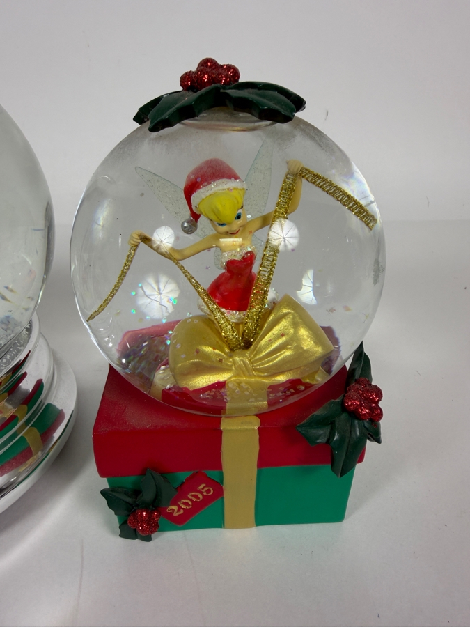 Just Added - Disney Store Christmas Holiday Snow Globe Lot Of 3, 2004 Tinker Bell Snowflake Night Light, Mickey Mouse Picture Frame Chrome Base, 2005 Tinkerbell Gift Box Present Base [Photo 4]