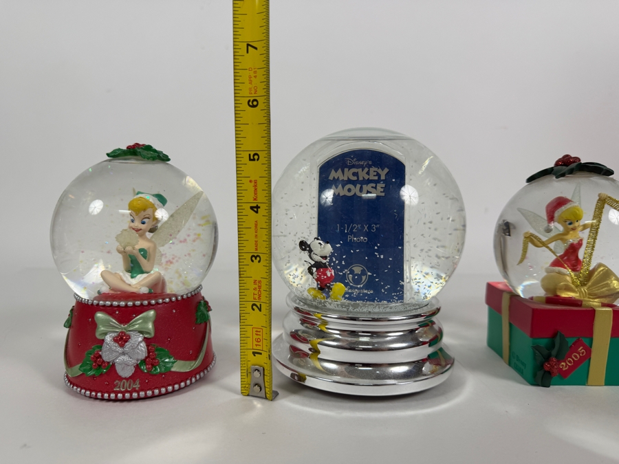 Just Added - Disney Store Christmas Holiday Snow Globe Lot Of 3, 2004 Tinker Bell Snowflake Night Light, Mickey Mouse Picture Frame Chrome Base, 2005 Tinkerbell Gift Box Present Base [Photo 6]