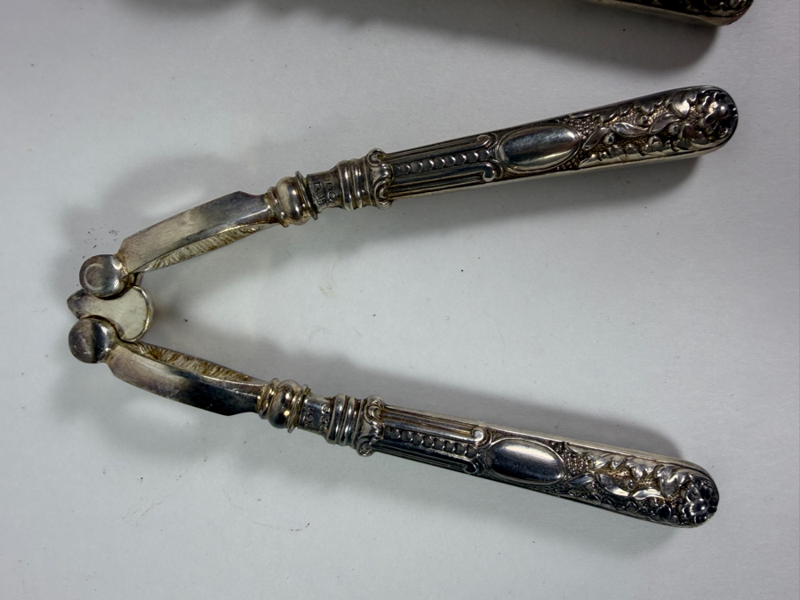 Just Added - Pair Of Antique English Victorian Sterling Silver Handled Nutcrackers, Hilliard And Thomason H And T Makers Mark, Birmingham Assay Office Lion Passant [Photo 2]