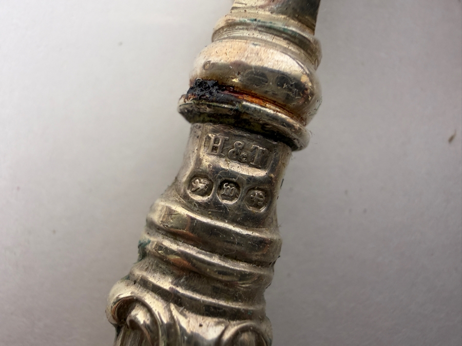 Just Added - Pair Of Antique English Victorian Sterling Silver Handled Nutcrackers, Hilliard And Thomason H And T Makers Mark, Birmingham Assay Office Lion Passant [Photo 6]