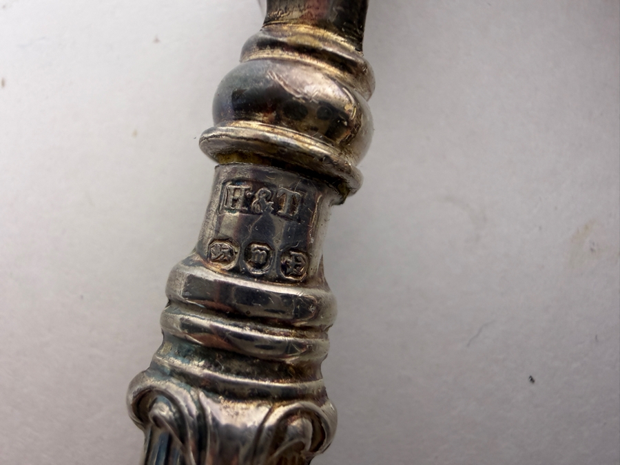 Just Added - Pair Of Antique English Victorian Sterling Silver Handled Nutcrackers, Hilliard And Thomason H And T Makers Mark, Birmingham Assay Office Lion Passant [Photo 5]