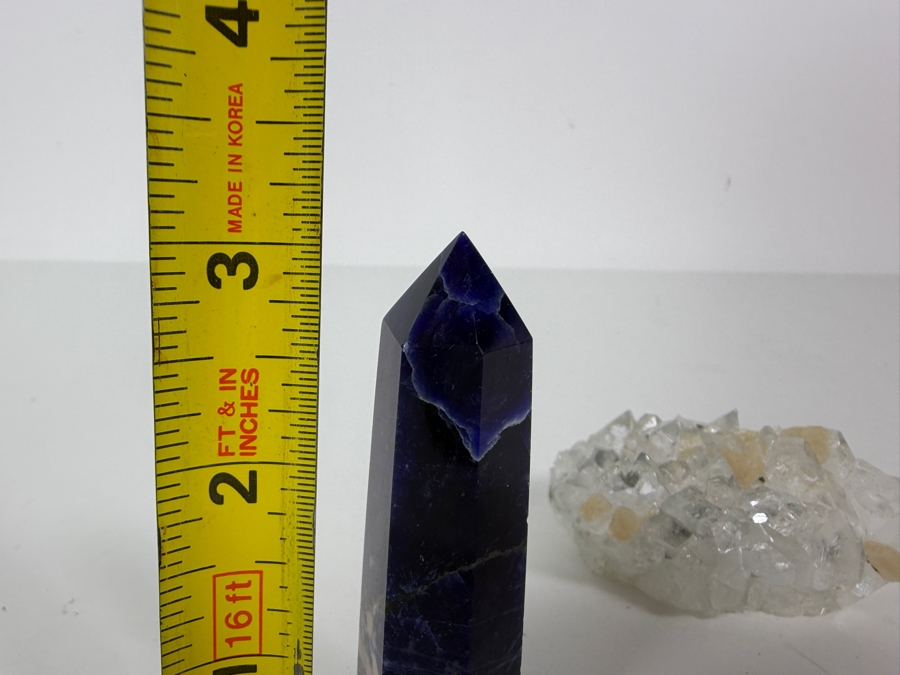 Just Added - Polished Blue Sodalite Six Sided Generator Point Crystal Standing Tower Specimen And Raw Natural Clear Cluster Crystal 3'H [Photo 7]