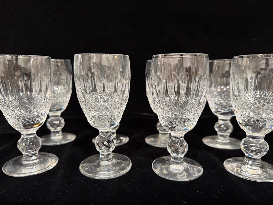 Just Added - Small Waterford Crystal Colleen Short Stem Sherry Port Wine Glasses Set Of 8, Hand Cut Olive Diamond Pattern 4.25'H [Photo 4]