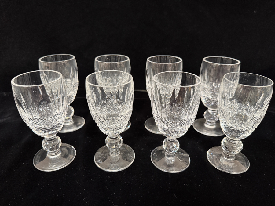 Just Added - Small Waterford Crystal Colleen Short Stem Sherry Port Wine Glasses Set Of 8, Hand Cut Olive Diamond Pattern 4.25'H [Photo 5]