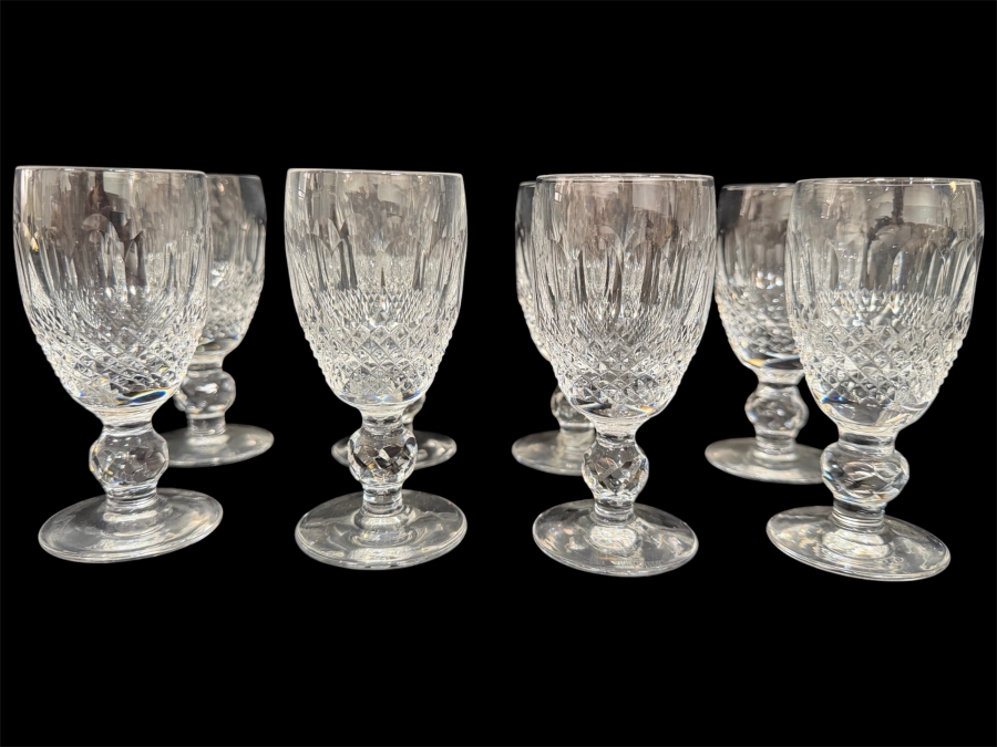 Just Added - Small Waterford Crystal Colleen Short Stem Sherry Port Wine Glasses Set Of 8, Hand Cut Olive Diamond Pattern 4.25'H