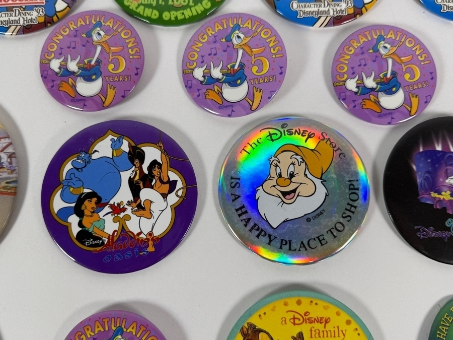 Just Added - Huge Disney Theme Park Store Cast Member Collector Button Pin Big Lot Of 41, Pinocchio Character Dining, Earth Day, Mickey Toontown, Disneyland 45th Anniversary And More [Photo 9]