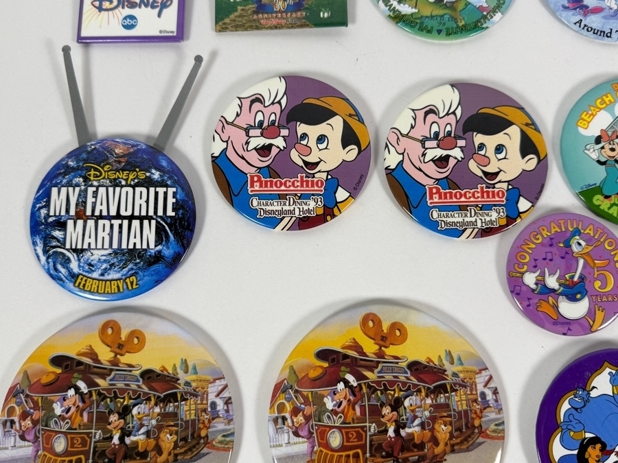 Just Added - Huge Disney Theme Park Store Cast Member Collector Button Pin Big Lot Of 41, Pinocchio Character Dining, Earth Day, Mickey Toontown, Disneyland 45th Anniversary And More [Photo 7]