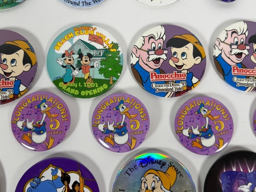 Just Added - Huge Disney Theme Park Store Cast Member Collector Button Pin Big Lot Of 41, Pinocchio Character Dining, Earth Day, Mickey Toontown, Disneyland 45th Anniversary And More [Photo 6]
