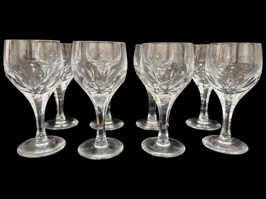 Just Added - Atlantis Crystal Evora Panel Cut Wine Glasses Set Of 7, Hand Cut Lead Crystal Multi Sided Stem Flared Tulip Goblet Made In Portugal 6'H