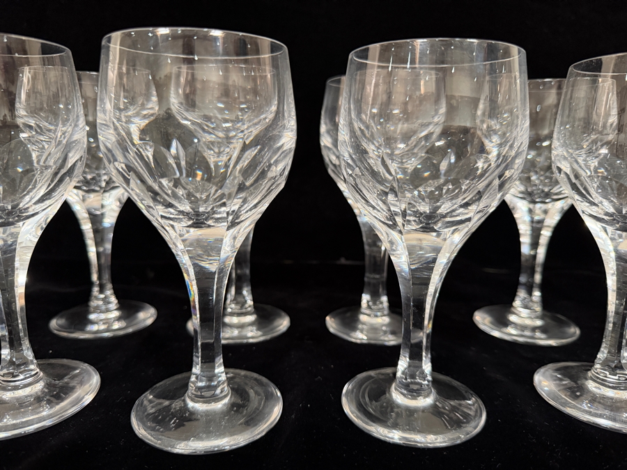 Just Added - Atlantis Crystal Evora Panel Cut Wine Glasses Set Of 7, Hand Cut Lead Crystal Multi Sided Stem Flared Tulip Goblet Made In Portugal 6'H [Photo 2]