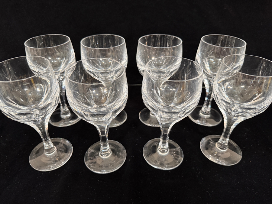 Just Added - Atlantis Crystal Evora Panel Cut Wine Glasses Set Of 7, Hand Cut Lead Crystal Multi Sided Stem Flared Tulip Goblet Made In Portugal 6'H [Photo 4]