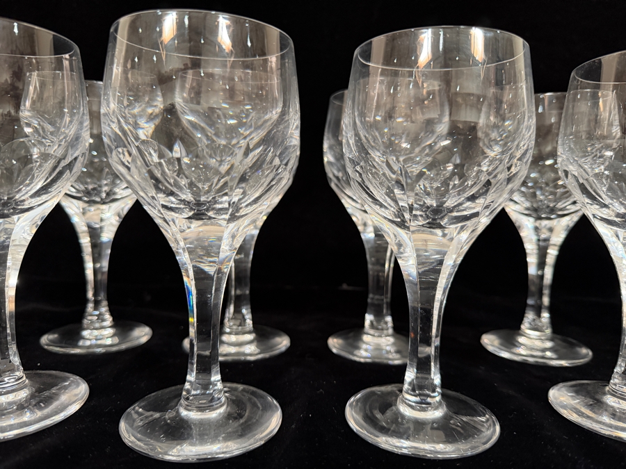 Just Added - Atlantis Crystal Evora Panel Cut Wine Glasses Set Of 7, Hand Cut Lead Crystal Multi Sided Stem Flared Tulip Goblet Made In Portugal 6'H [Photo 3]