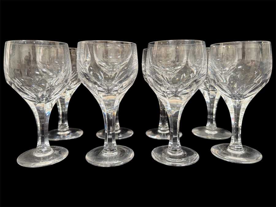 Just Added - Atlantis Crystal Evora Panel Cut Wine Glasses Set Of 7, Hand Cut Lead Crystal Multi Sided Stem Flared Tulip Goblet Made In Portugal 6.5'H