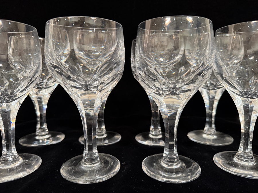 Just Added - Atlantis Crystal Evora Panel Cut Wine Glasses Set Of 7, Hand Cut Lead Crystal Multi Sided Stem Flared Tulip Goblet Made In Portugal 6.5'H [Photo 2]