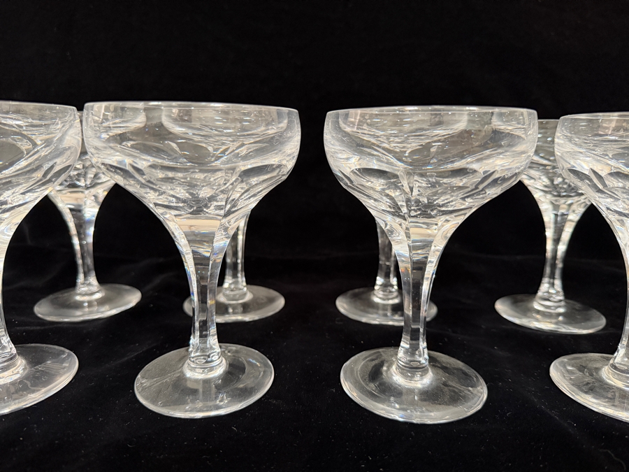 Just Added - Atlantis Crystal Evora Panel Cut Champagne Sherbet Glasses Set Of 8, Hand Cut Lead Crystal Coupe Wide Flared Shallow Bowl Made In Portugal 5.25'H [Photo 3]