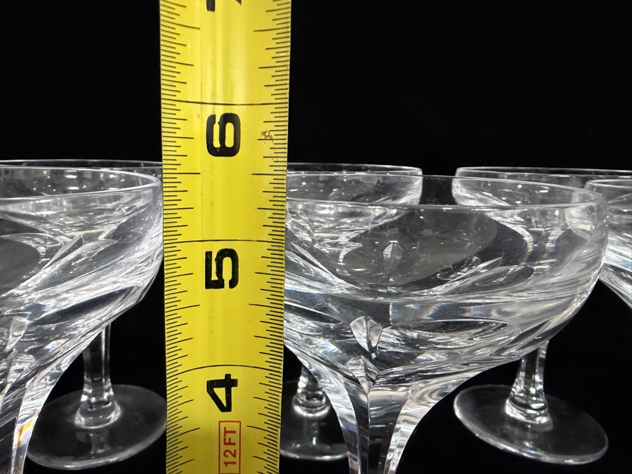 Just Added - Atlantis Crystal Evora Panel Cut Champagne Sherbet Glasses Set Of 8, Hand Cut Lead Crystal Coupe Wide Flared Shallow Bowl Made In Portugal 5.25'H [Photo 5]