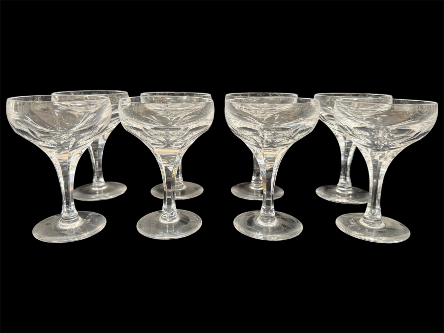 Just Added - Atlantis Crystal Evora Panel Cut Champagne Sherbet Glasses Set Of 8, Hand Cut Lead Crystal Coupe Wide Flared Shallow Bowl Made In Portugal 5.25'H