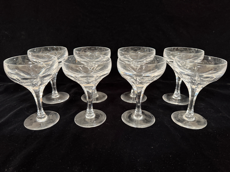 Just Added - Atlantis Crystal Evora Panel Cut Champagne Sherbet Glasses Set Of 8, Hand Cut Lead Crystal Coupe Wide Flared Shallow Bowl Made In Portugal 5.25'H [Photo 2]