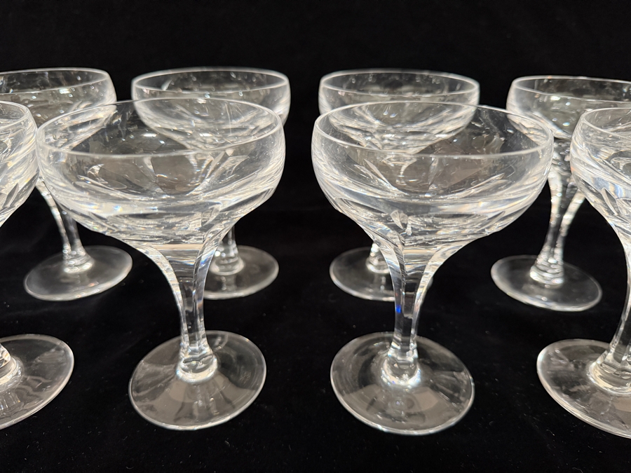 Just Added - Atlantis Crystal Evora Panel Cut Champagne Sherbet Glasses Set Of 8, Hand Cut Lead Crystal Coupe Wide Flared Shallow Bowl Made In Portugal 5.25'H [Photo 4]