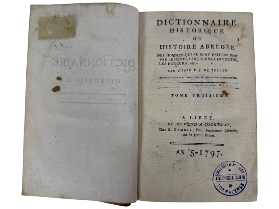 Just Added - Antique 1797 Dictionnaire Historique Ou Histoire Abregee Tome Troisieme Abbé FX De Feller Courtray R Gambar Antique French Biography Dictionary Leather Bound Book