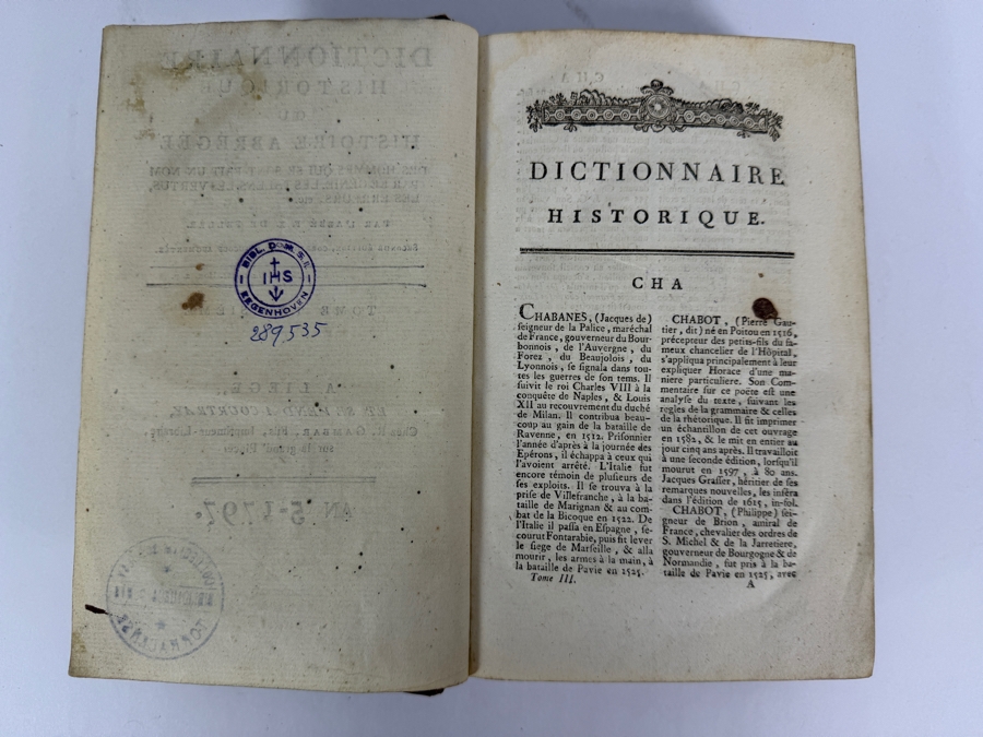 Just Added - Antique 1797 Dictionnaire Historique Ou Histoire Abregee Tome Troisieme Abbé FX De Feller Courtray R Gambar Antique French Biography Dictionary Leather Bound Book [Photo 8]