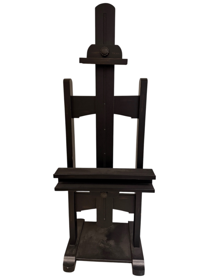 Just Added - Restoration Hardware 19th Century English Artists Style Solid Hardwood Height Adjustable Moving Caster TV Floor Stand Media Art Display Board Easel Antiqued Ebony Black 30'W X 25'D X 81'H Retails $995