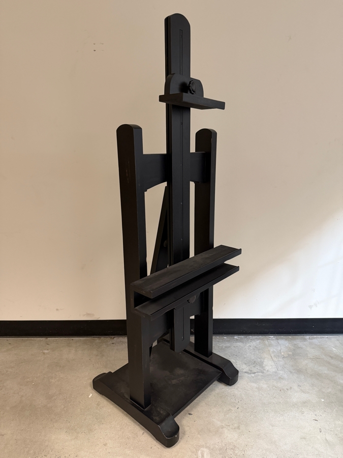 Just Added - Restoration Hardware 19th Century English Artists Style Solid Hardwood Height Adjustable Moving Caster TV Floor Stand Media Art Display Board Easel Antiqued Ebony Black 30'W X 25'D X 81'H Retails $995 [Photo 2]