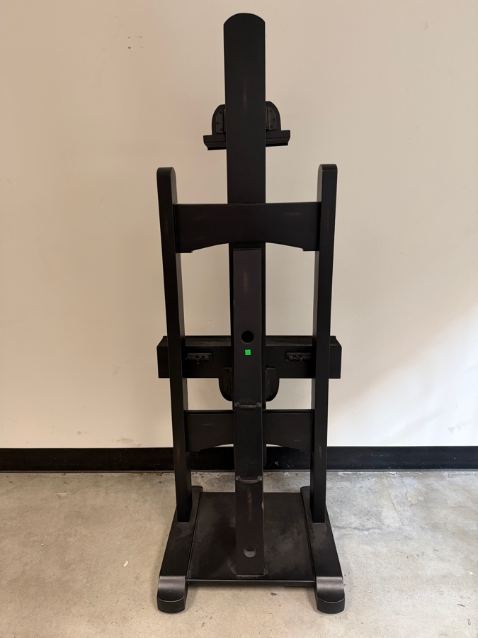 Just Added - Restoration Hardware 19th Century English Artists Style Solid Hardwood Height Adjustable Moving Caster TV Floor Stand Media Art Display Board Easel Antiqued Ebony Black 30'W X 25'D X 81'H Retails $995 [Photo 3]