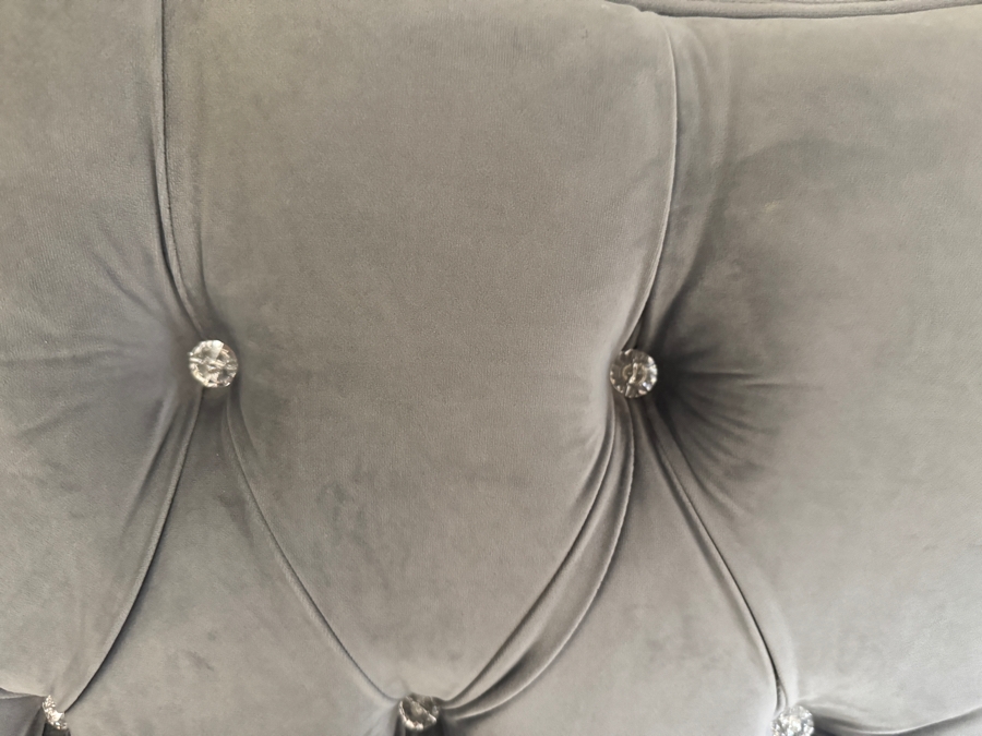 Just Added - Royal French Rococo Baroque Style Silver Leaf Solid Wood King Bed Headboard With Button Tufted Grey Velvet Upholstered Camelback Headboard And Footboard [Photo 9]