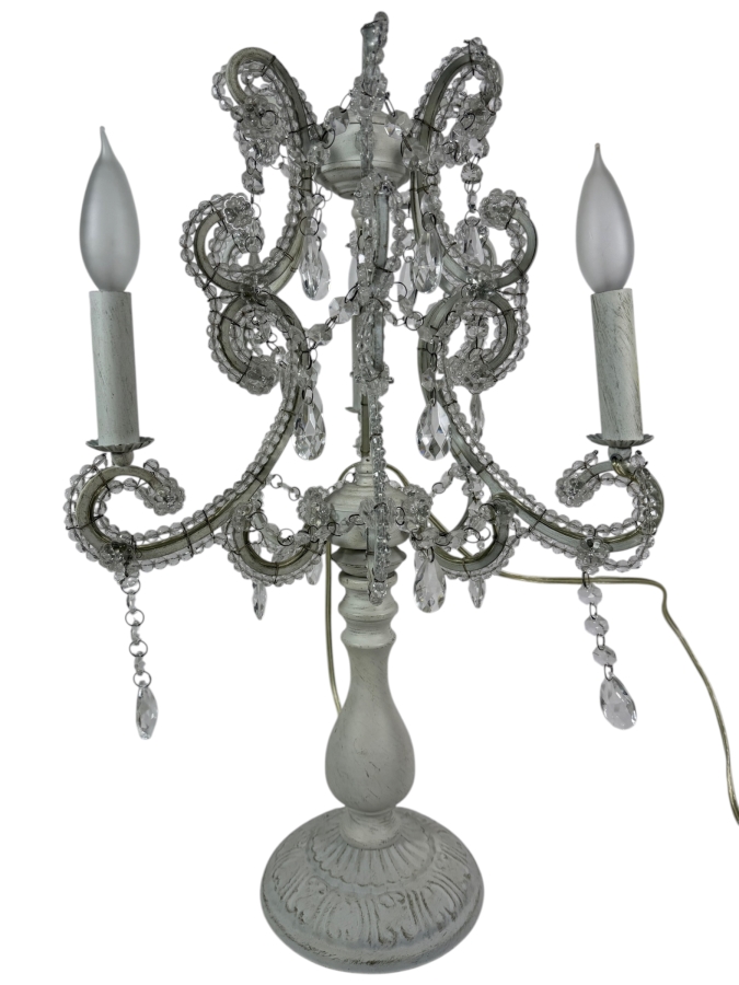 Just Added - Shabby Chic French Country Distressed White Iron Chandelier Candelabra Table Lamp 23'H