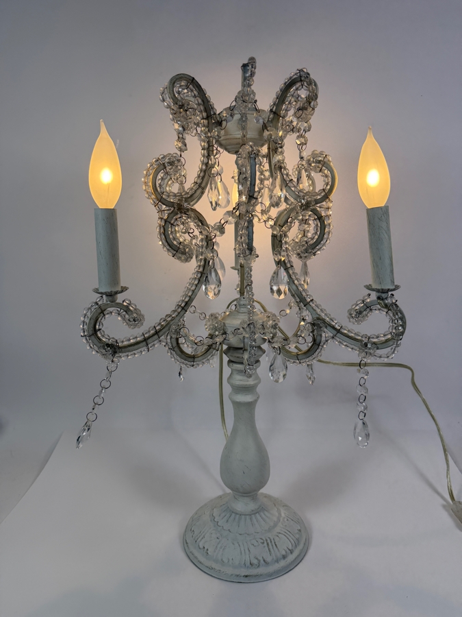 Just Added - Shabby Chic French Country Distressed White Iron Chandelier Candelabra Table Lamp 23'H [Photo 2]