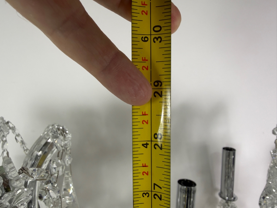 Just Added - Luxury Schonbek Style Crystal Candelabra Table Lamps Matched Pair, Missing One Candle Sleeve And Both Finials Substantial Lamps - Weigh About 25lbs Each 29'H [Photo 4]