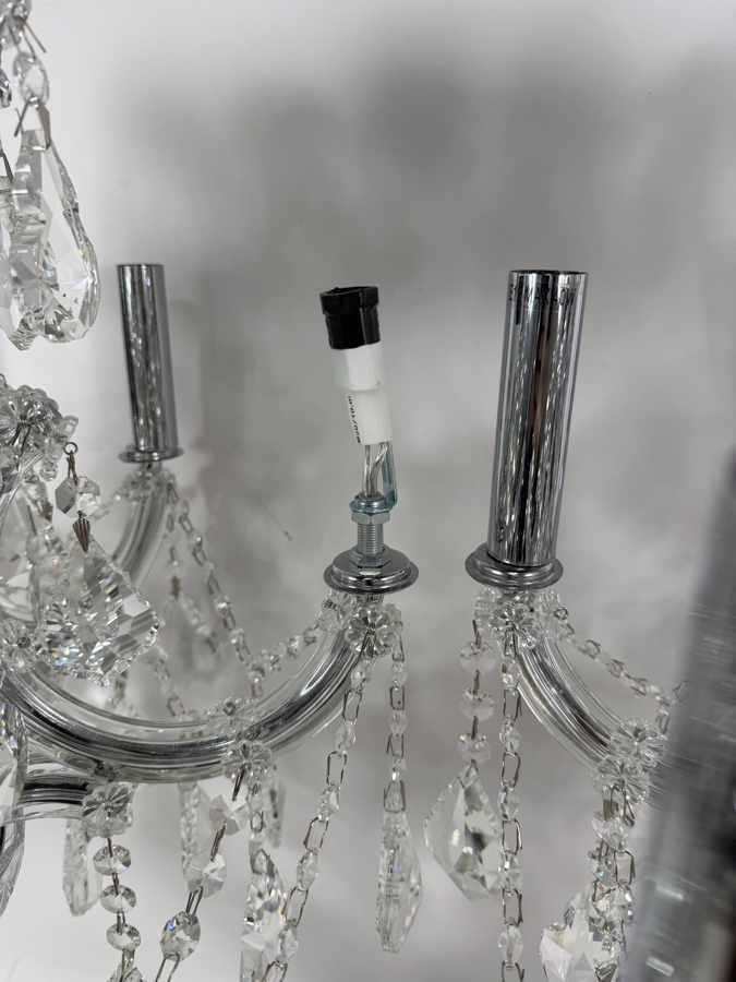 Just Added - Luxury Schonbek Style Crystal Candelabra Table Lamps Matched Pair, Missing One Candle Sleeve And Both Finials Substantial Lamps - Weigh About 25lbs Each 29'H [Photo 3]